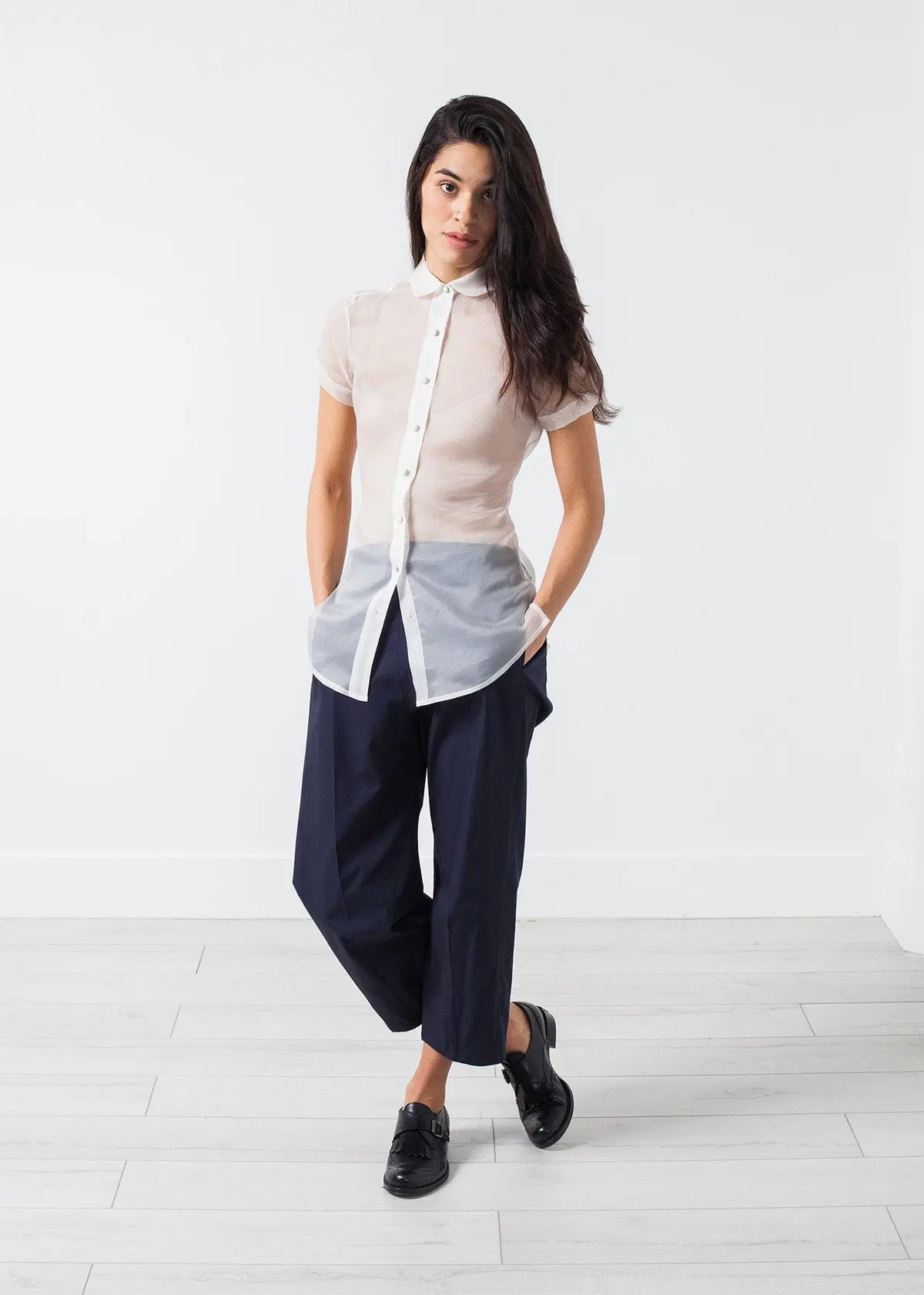 Sheer Button-Up Blouse In Ivory 1