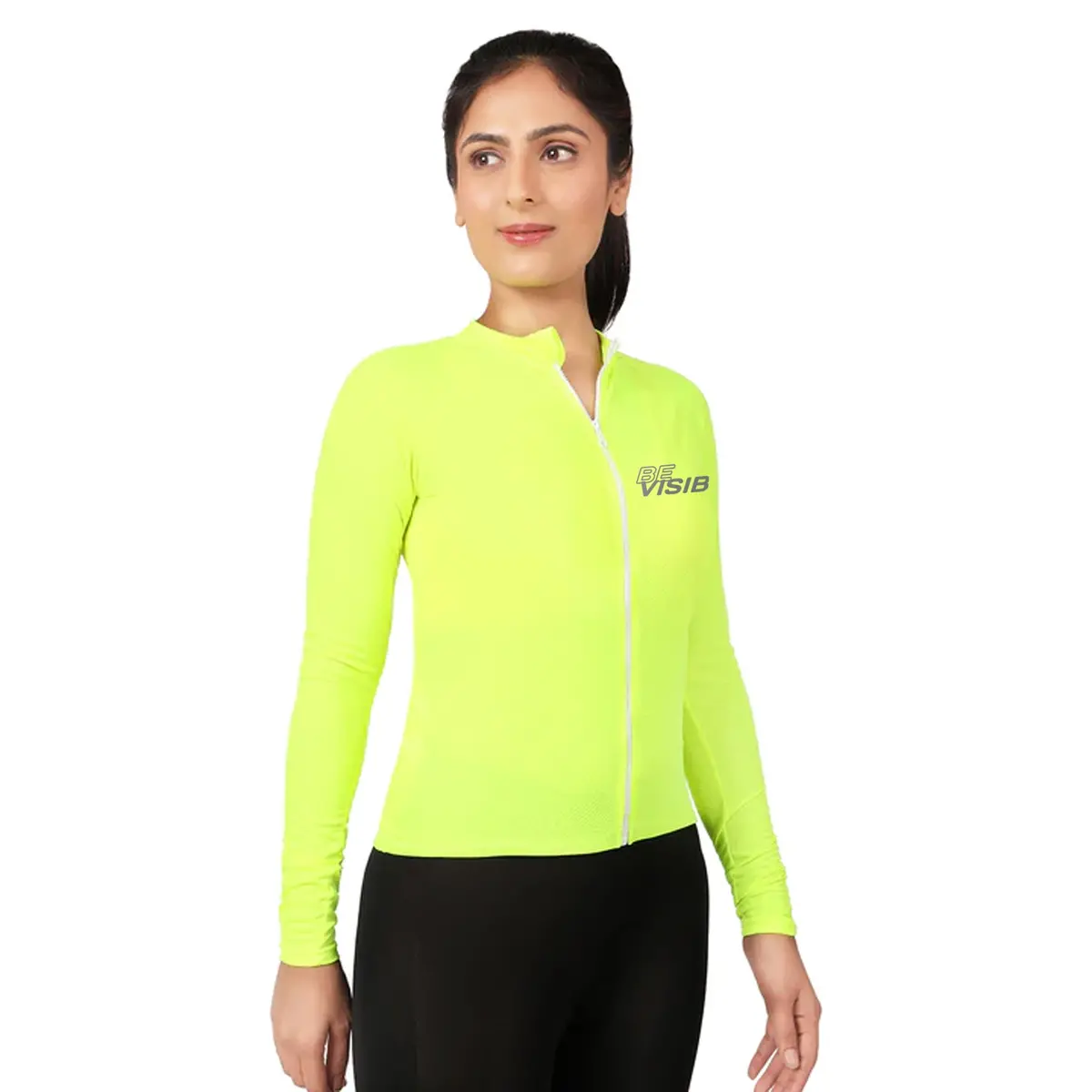 Triquip Bevisible Women Cycling Jersey Full Sleeves - Neon Green 1