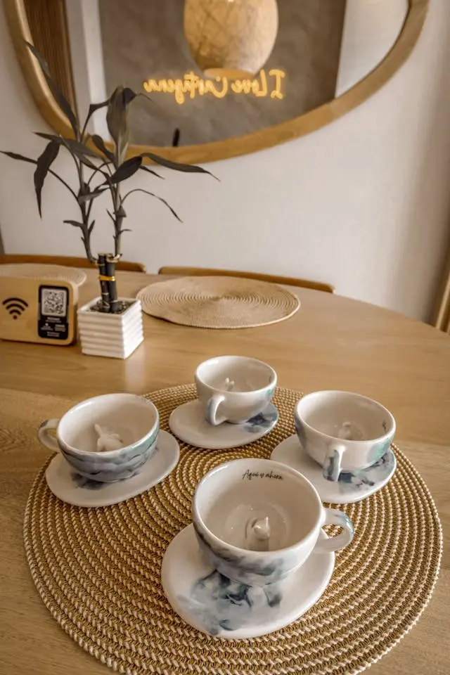 Elegant Abstract Printed White Porcelain Tea Set 1