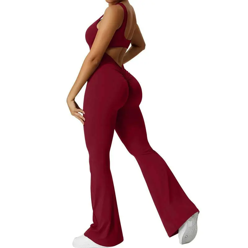 Women's Fashion Jumpsuit Solid Color Sexy Backless Tight Fitting Clothing Elastic Sports Sleeveless Jumpsuit Комбинезон Женский 1