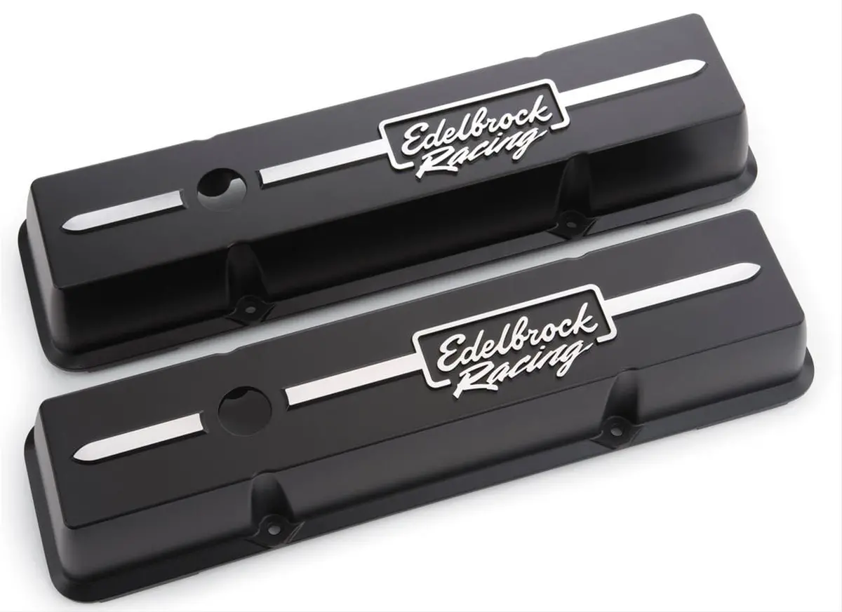Edelbrock 41633 Die-Cast Aluminum Valve Covers – Lightweight Racing Valve Cover Set 1